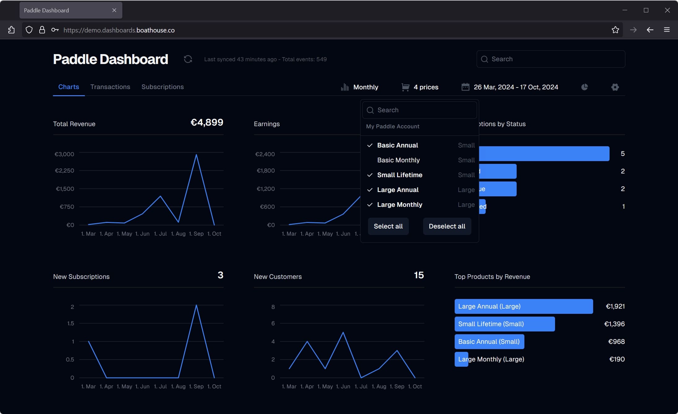 Boathouse Dashboard screenshot 1